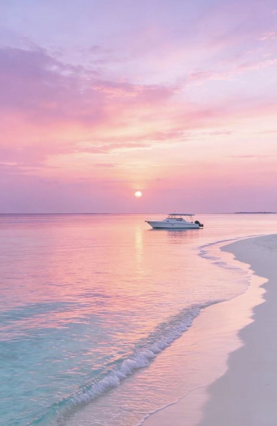 Customer reference photo of a pink sunset beach with boat