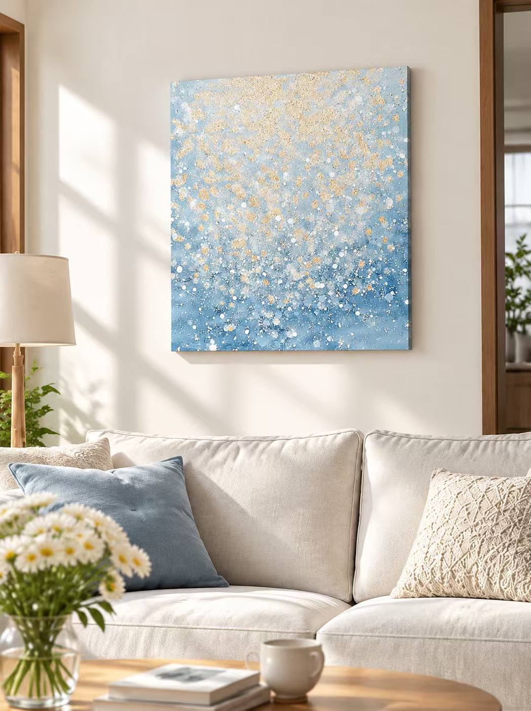Abstract oil painting with gold flecks
