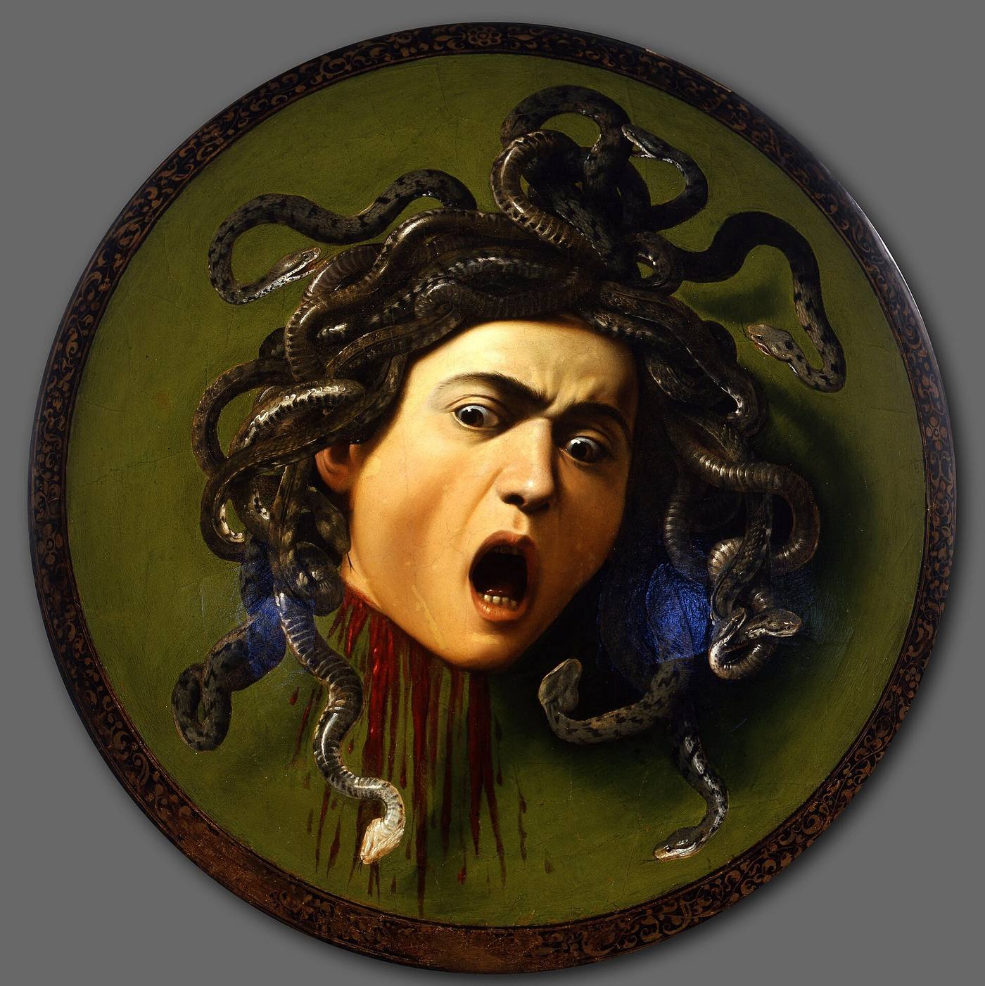 Hand-painted oil reproduction of Caravaggio's Medusa, 1597, painted in oil on canvas