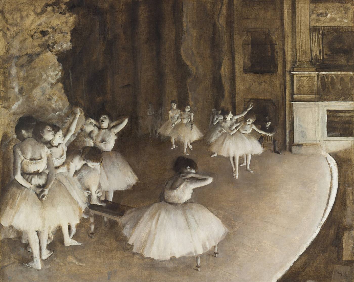 Hand-painted Degas Ballet Rehearsal on Stage oil reproduction