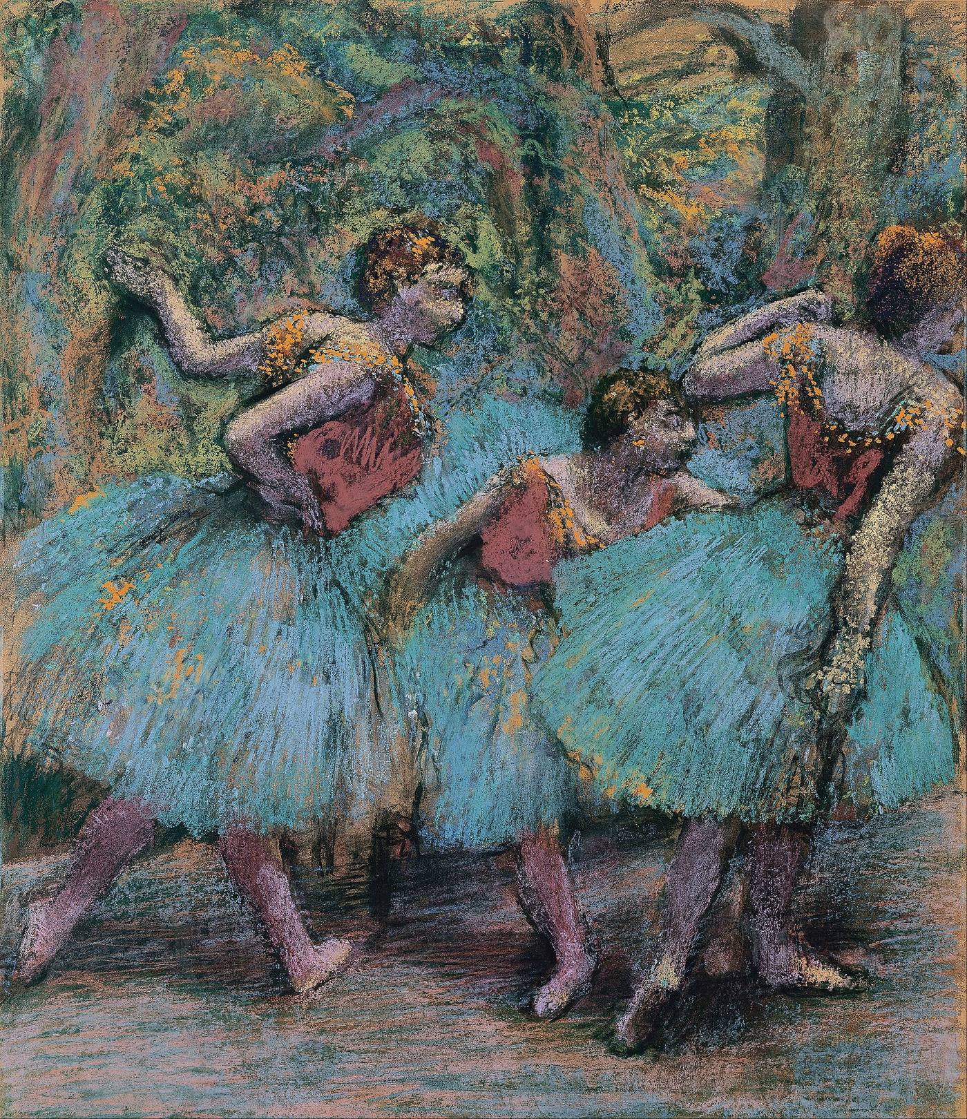 Hand-painted oil reproduction of Edgar Degas's Blue Dancers, 1897, painted in oil on canvas