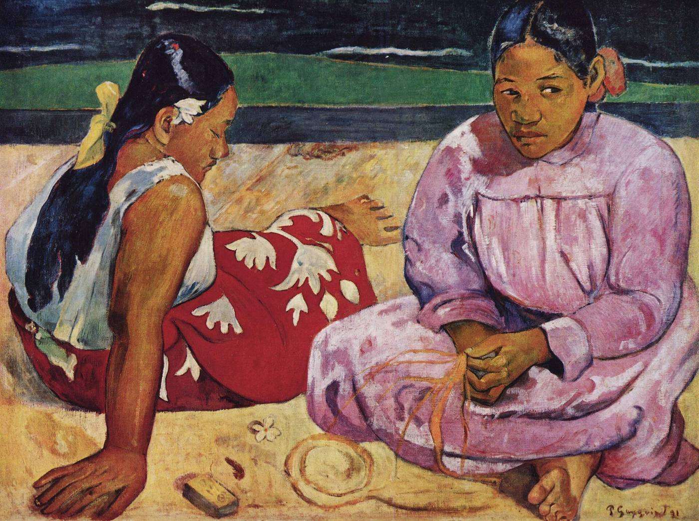 Tahitian Women on the Beach hand-painted oil reproduction
