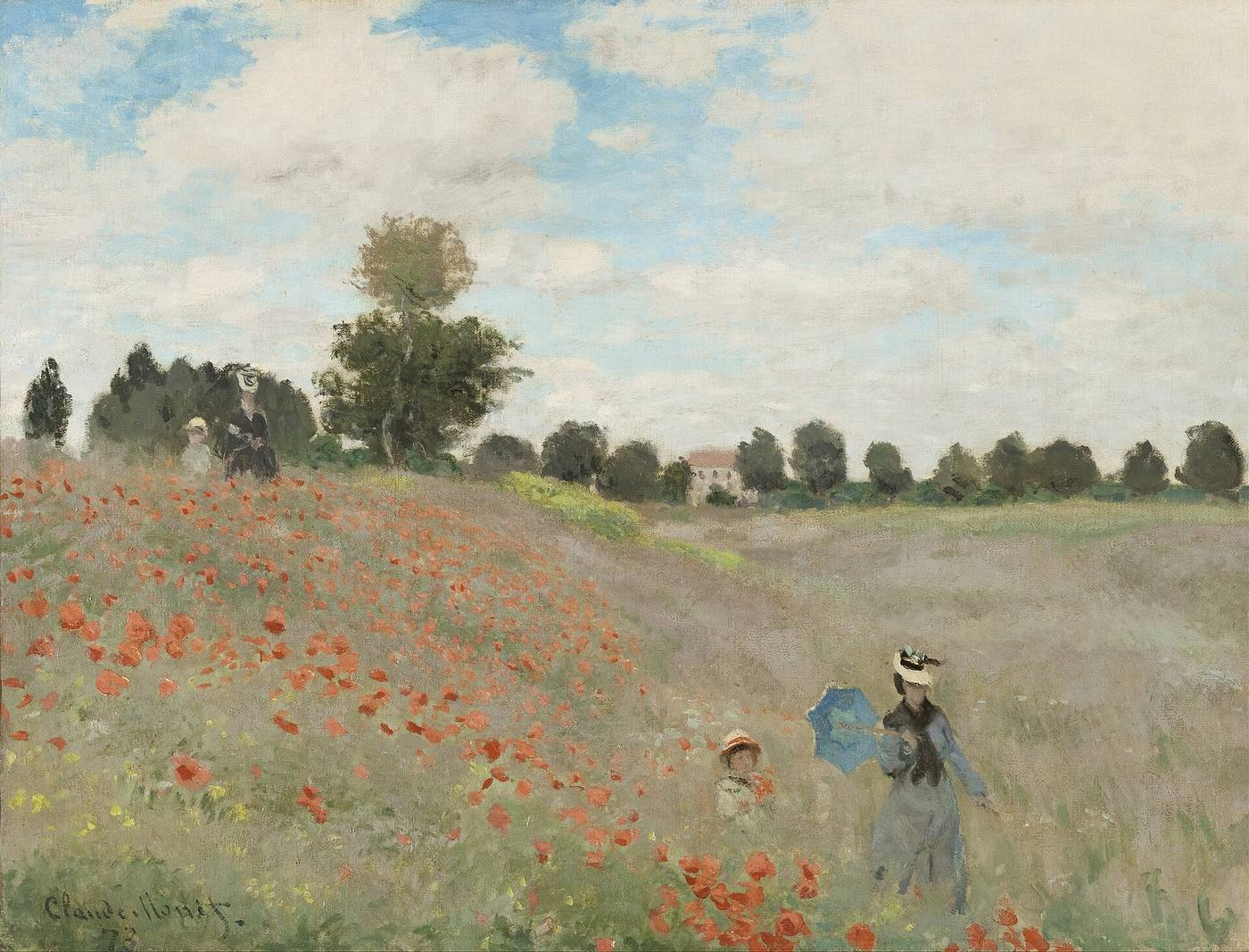 Hand-painted oil reproduction of Claude Monet's Poppy Field, 1873, painted in oil on canvas