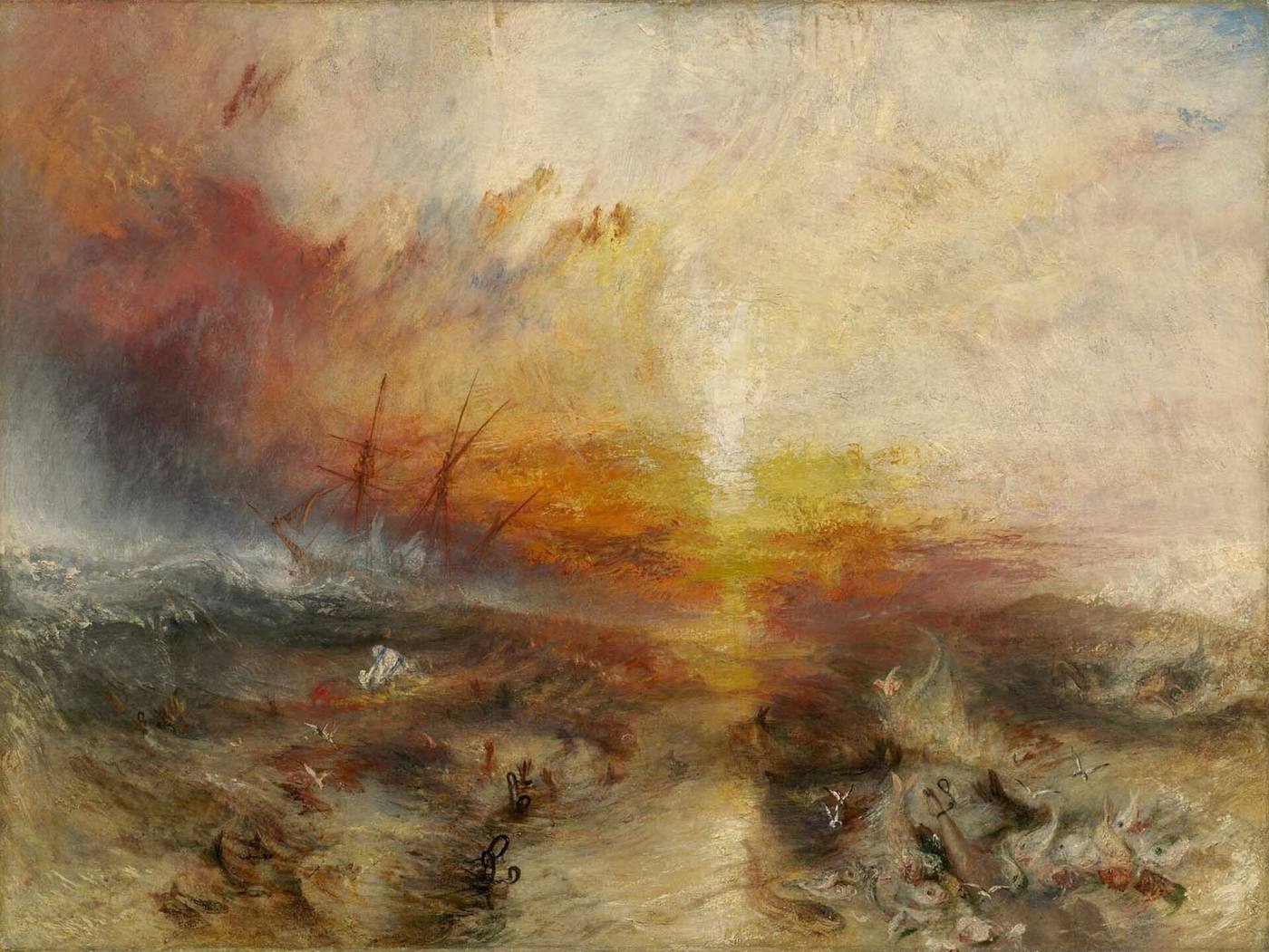Hand-painted oil reproduction of J. M. W. Turner's The Slave Ship, 1840, painted in oil on canvas